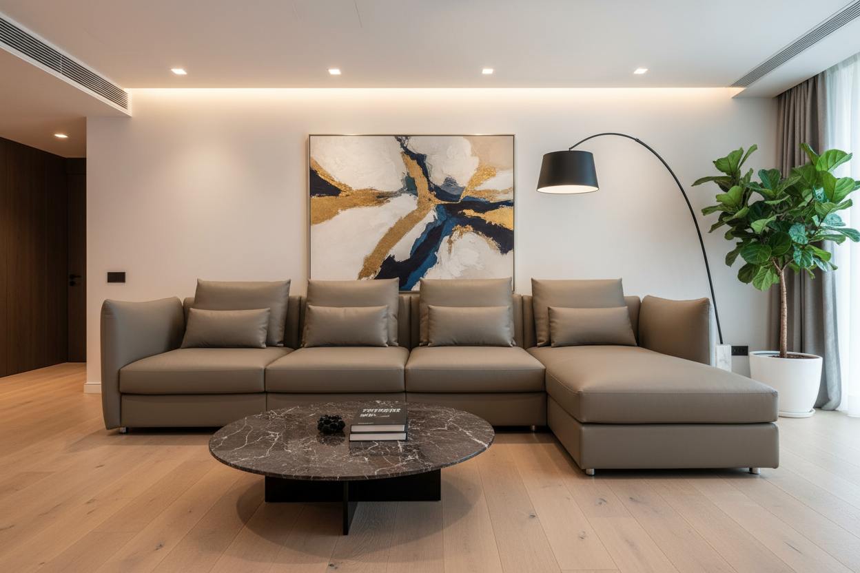 Mocha L-Shape Sectional Sofa in luxury living room