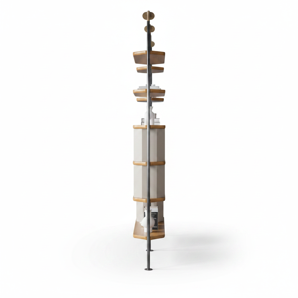 Auris Pole Shelving System side profile showing shelf depth and pole column