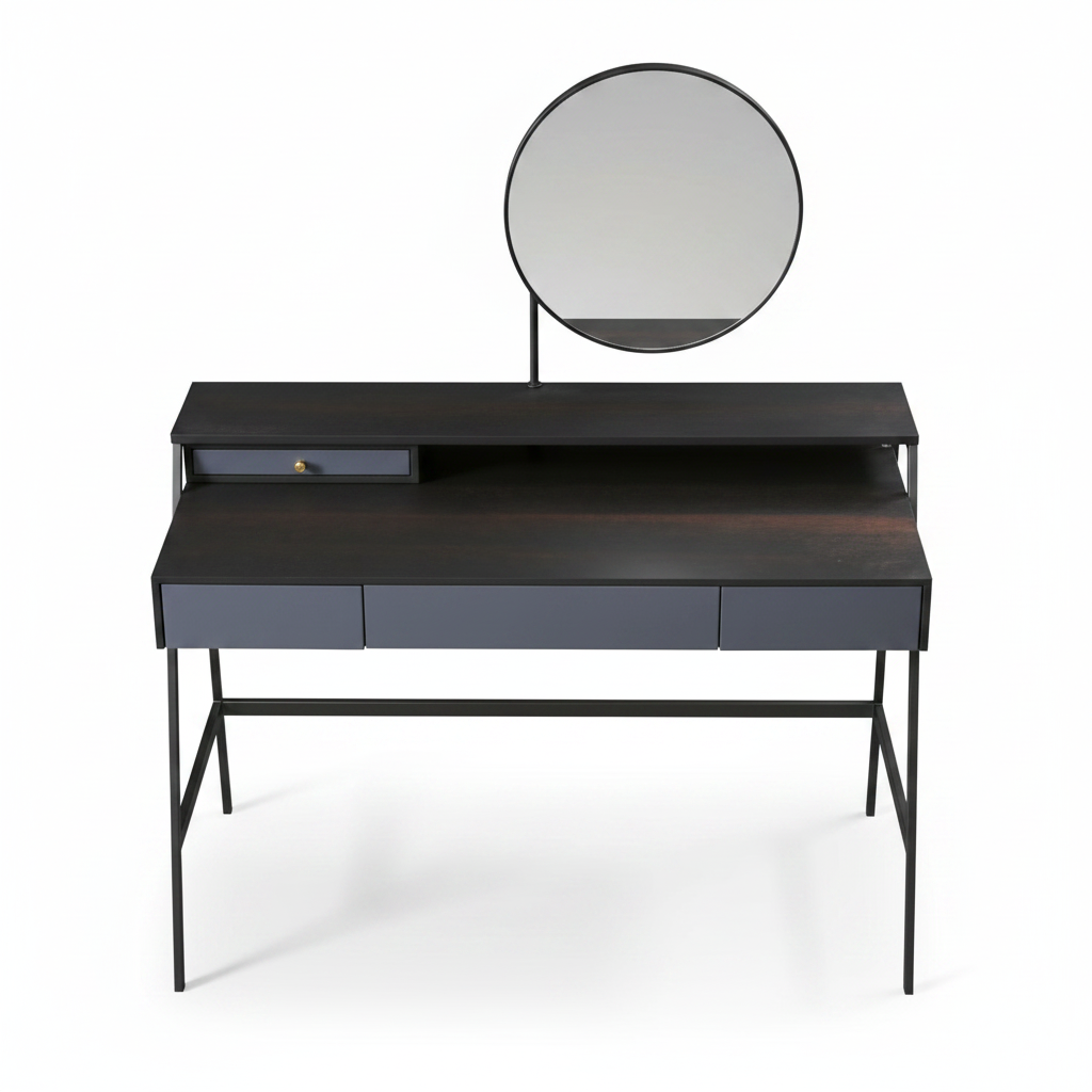 Top view of Noctis dressing table with round mirror