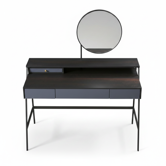 Top view of Noctis dressing table with round mirror