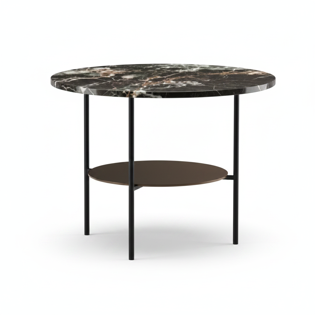 Strato Coffee Table side profile showing both tiers and slim legs, white background