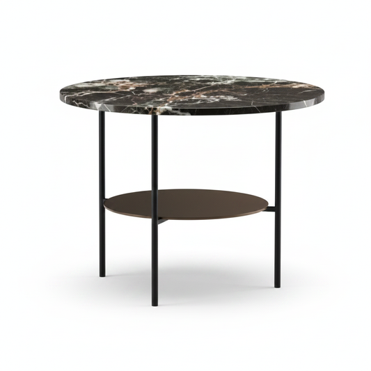 Strato Coffee Table side profile showing both tiers and slim legs, white background