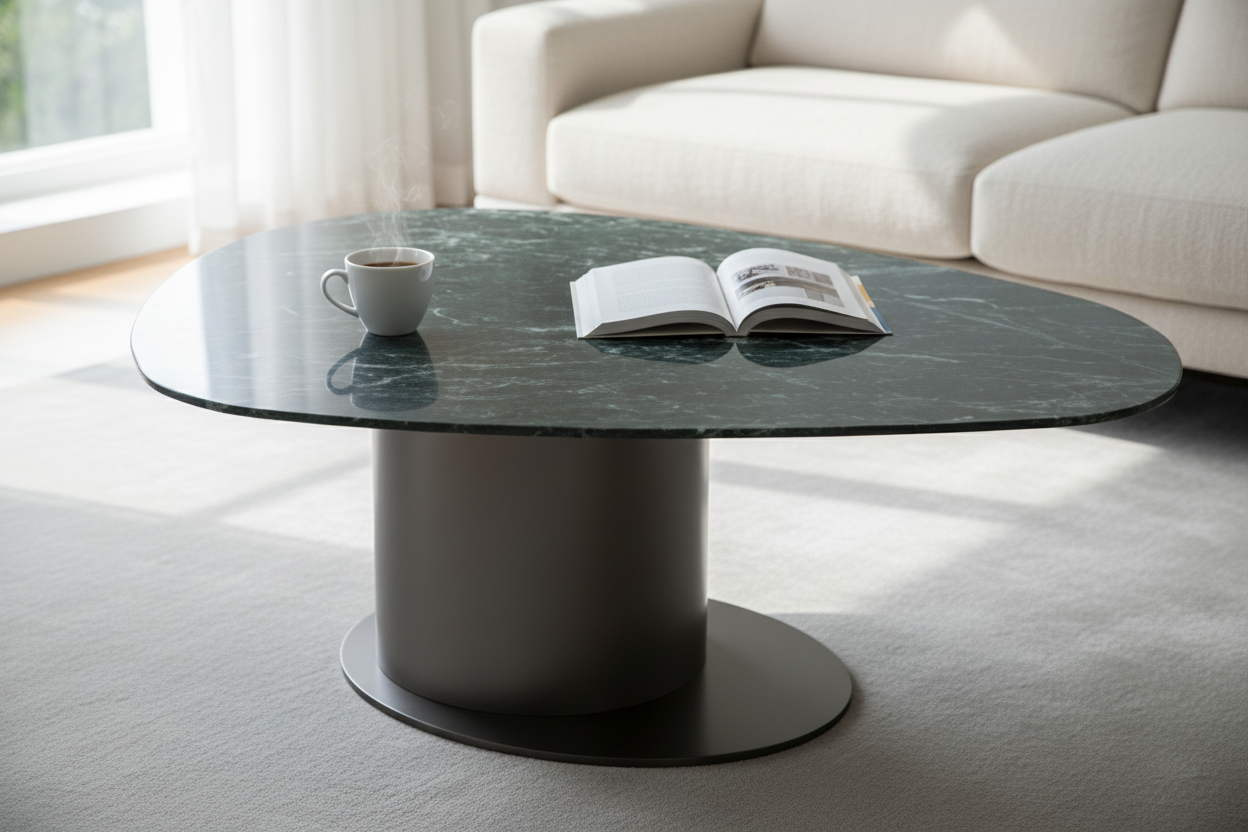 Petros Organic Green Marble Coffee Table close-up lifestyle shot