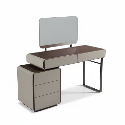 Top view of Corda modular dressing table with pedestal and mirror