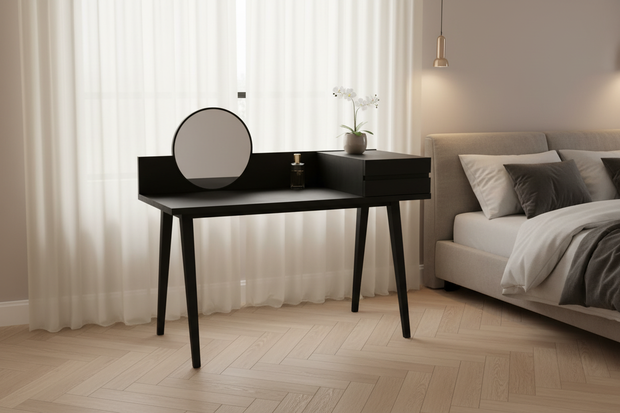 Noir dressing table in a modern luxury bedroom