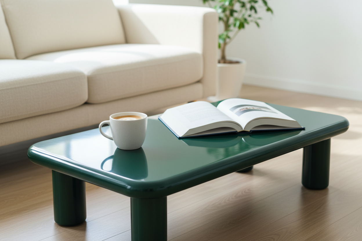 Colonna Glossy Green Coffee Table close-up lifestyle shot