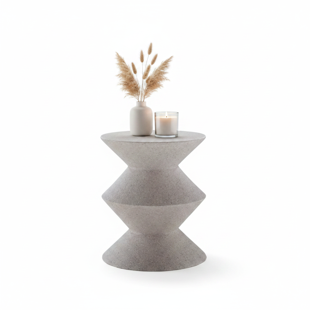 Zeta Stool styled with ceramic vase with pampas grass and scented candle on top