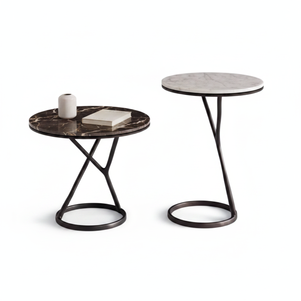 Anello Side Table both sizes styled with vase and book