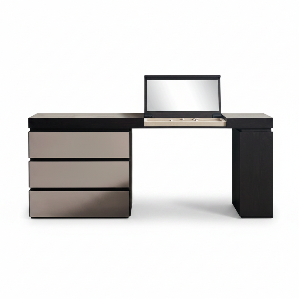 Top view of Lumière dressing table with mirror-finish drawers