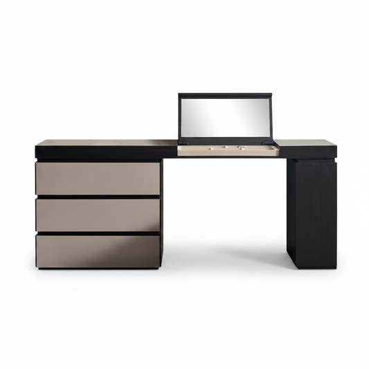 Top view of Lumière dressing table with mirror-finish drawers