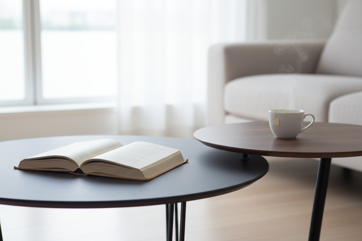 Gemino Dual-Level Round Coffee Table Set close-up lifestyle shot