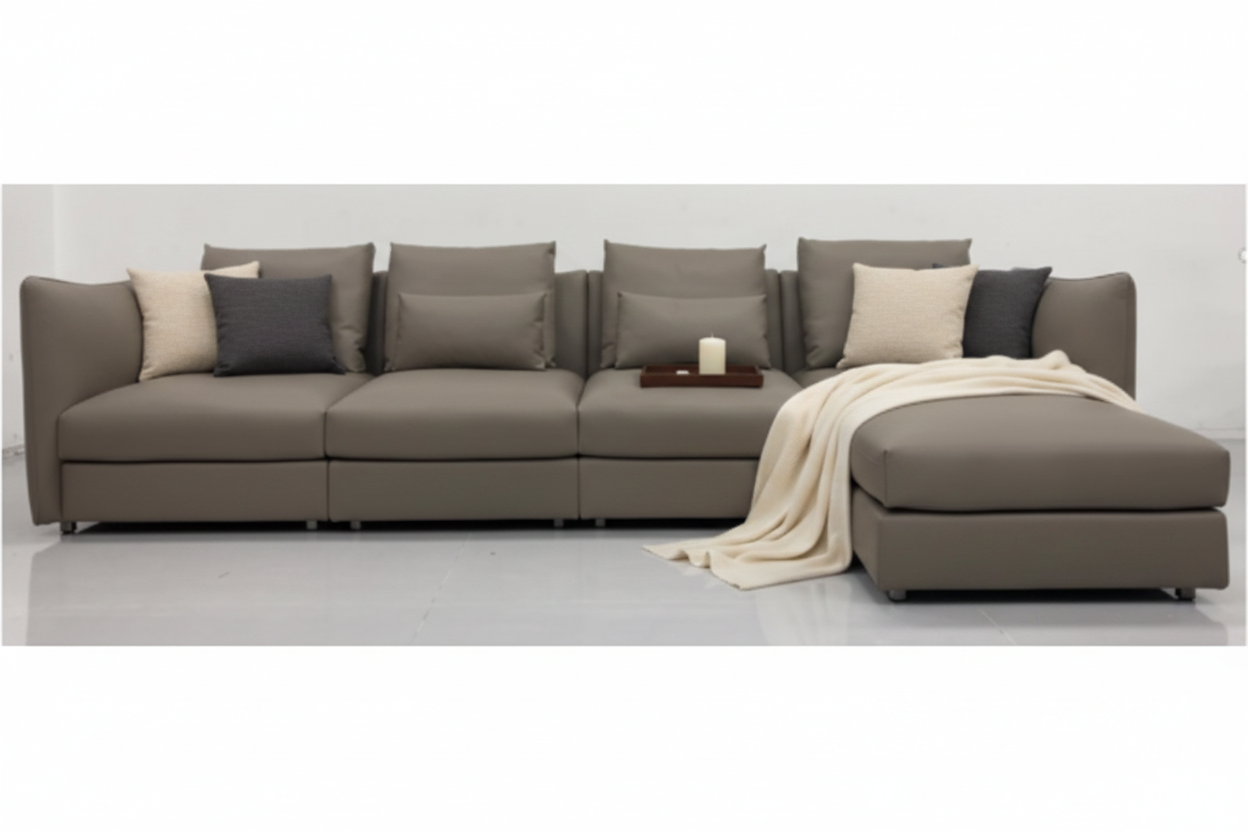 Mocha L-Shape Sectional Sofa styled with accessories