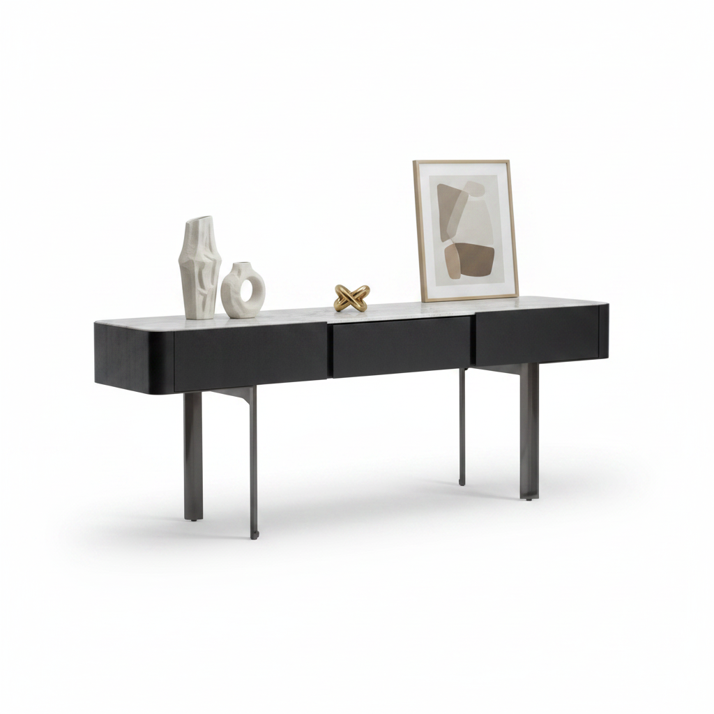 Noir Console Table — styled with accessories