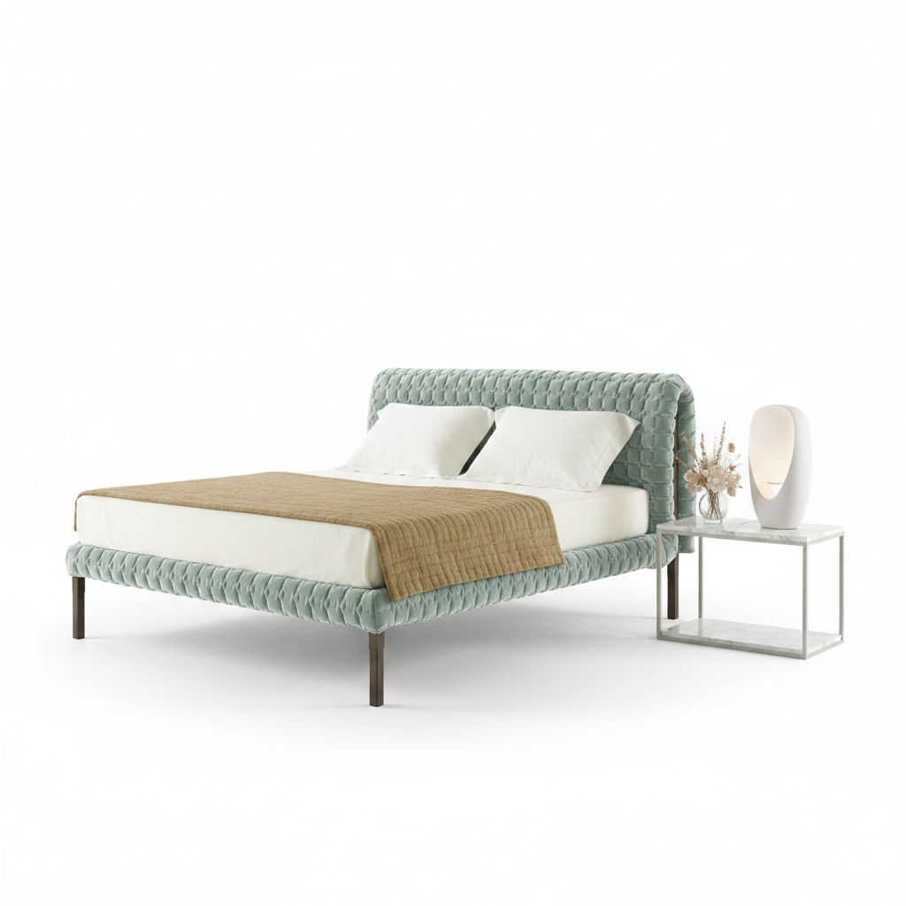 Trama king bed — styled with bedside accessories