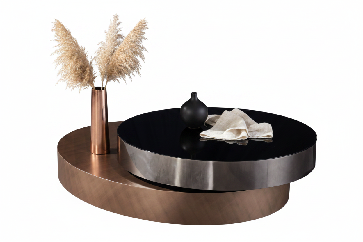 Auriva Dual-Layer Oval Coffee Table styled with accessories