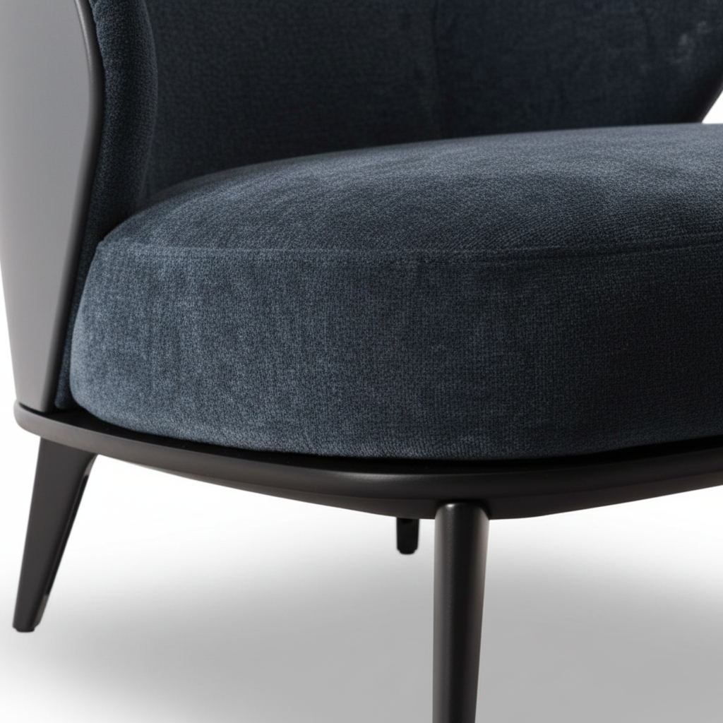 Sereno High-Back Chair & Ottoman — velvet and leather detail close-up