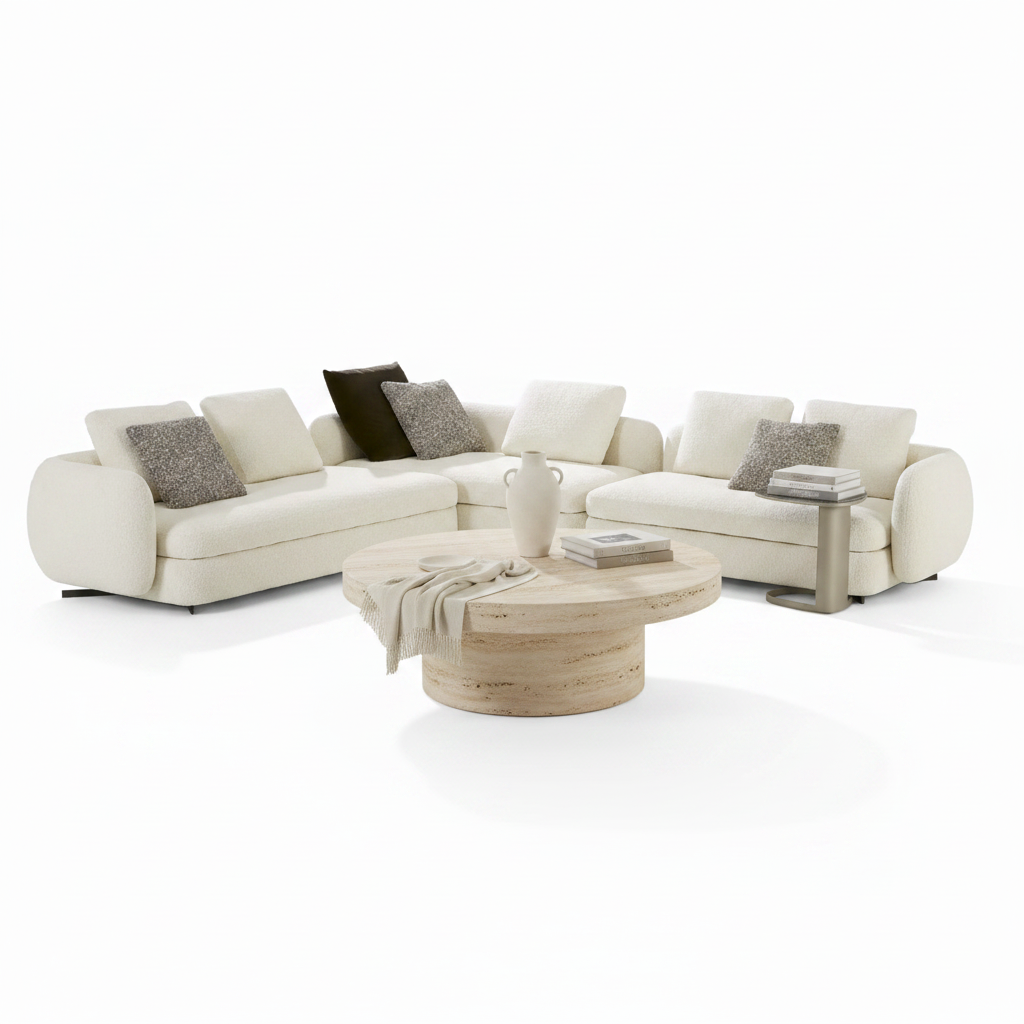 Tondo U-shape modular sectional sofa — styled with accessories
