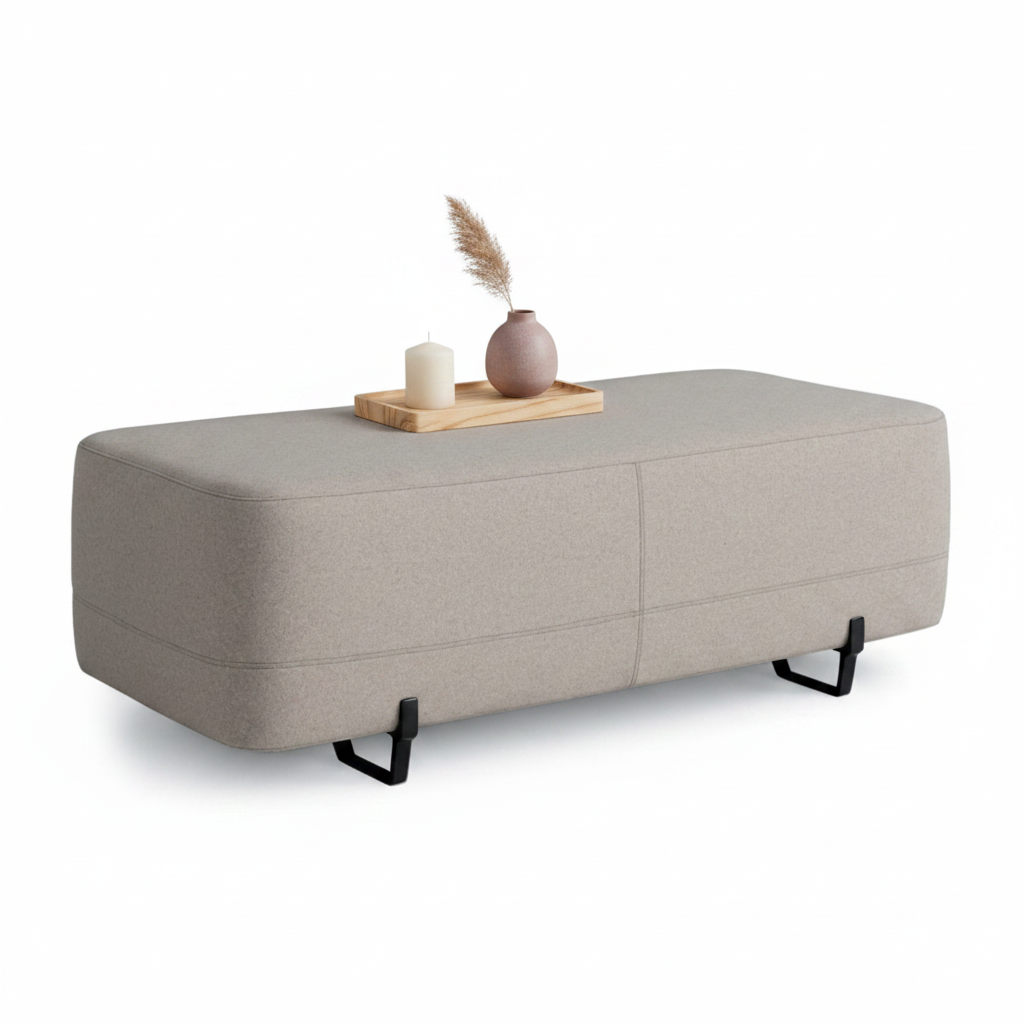 Sero Ottoman styled with a decorative tray, candle and vase