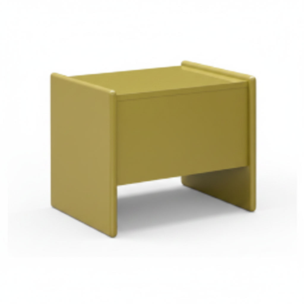 Back view of olive matte lacquer U-shaped slab bedside table