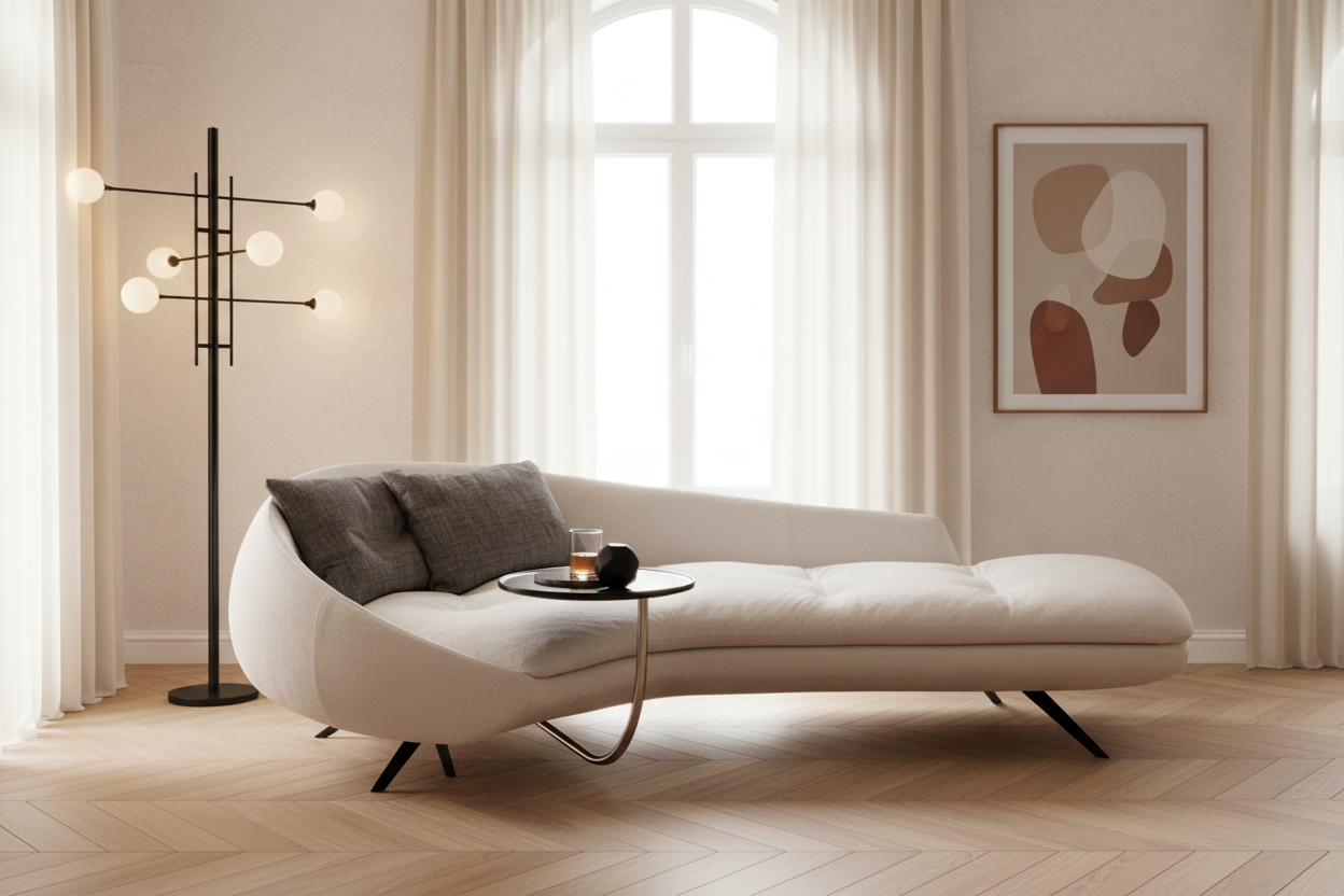 Cove Curved Sofa with Side Table — interior lifestyle context
