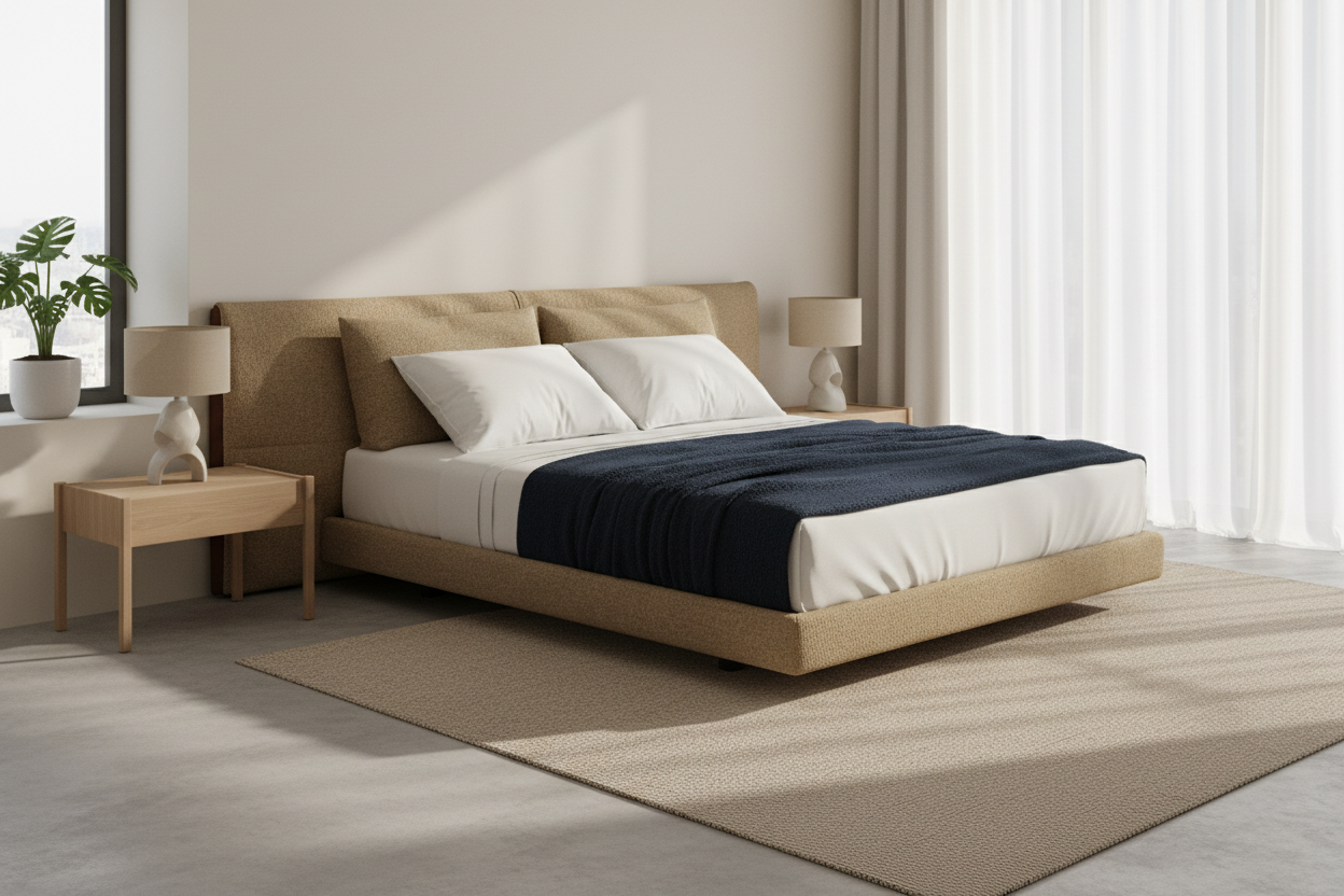Velano Bed Frame in a Japandi-inspired luxury bedroom interior