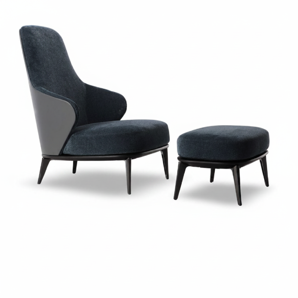 Sereno High-Back Chair & Ottoman — side profile