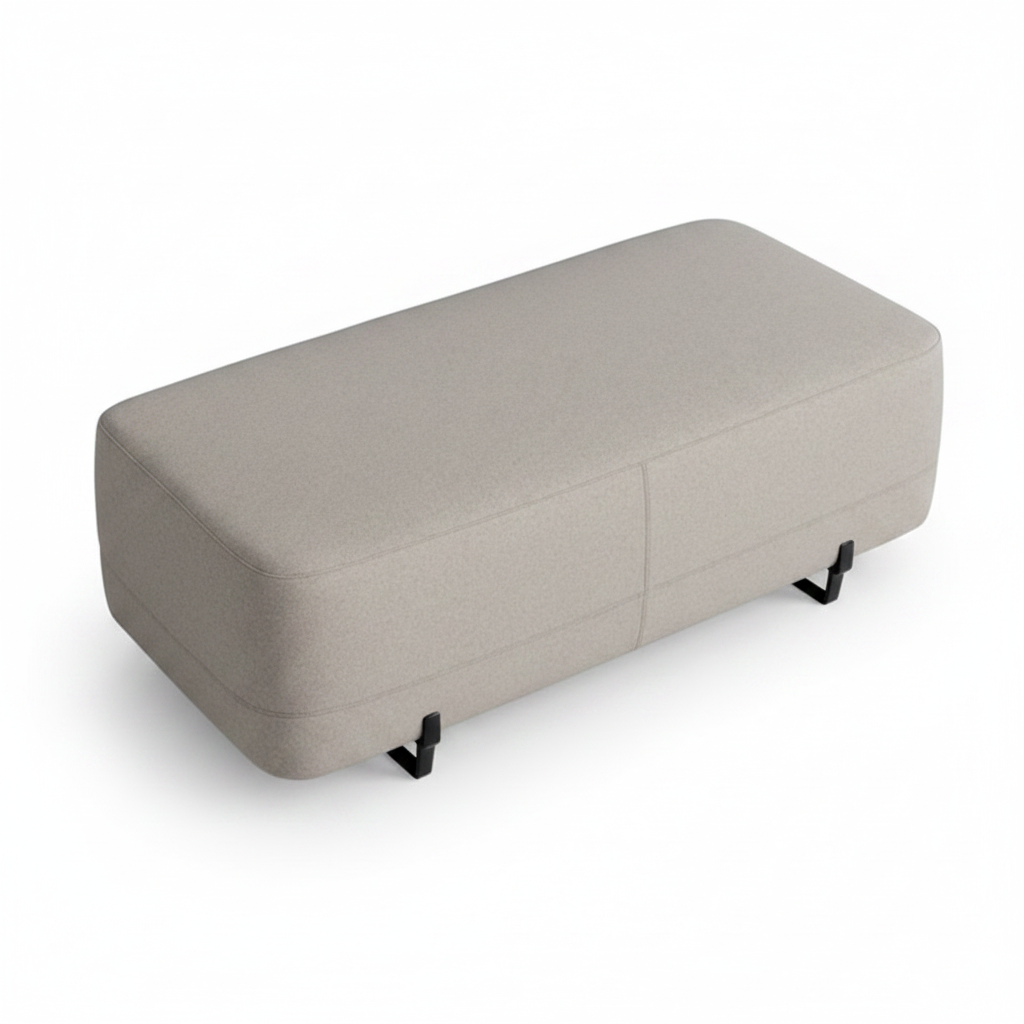 Top view of the Sero Ottoman in oatmeal fabric with matte black legs