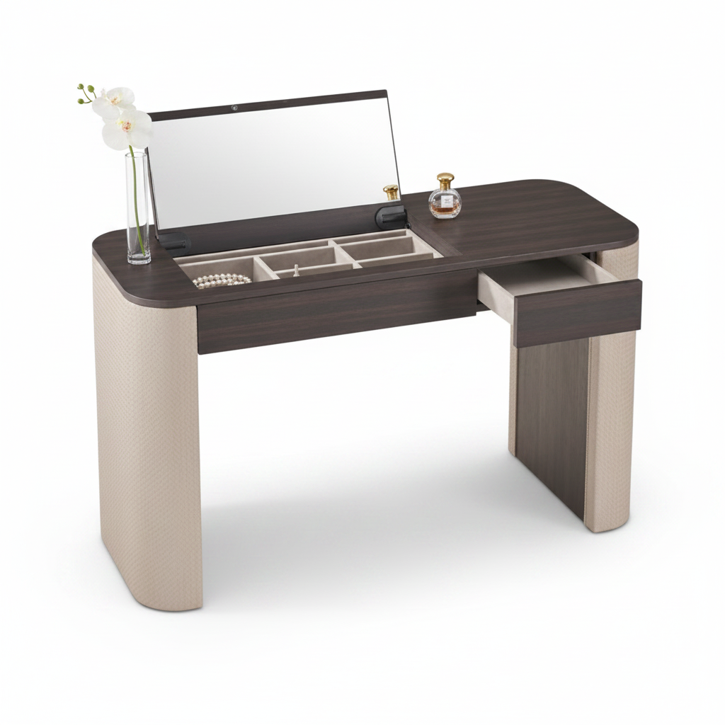 Volta dressing table styled with jewellery and orchid accessories