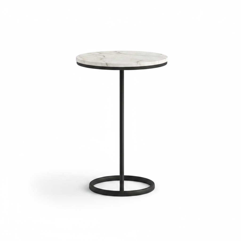 Anello Side Table white marble back view, white background