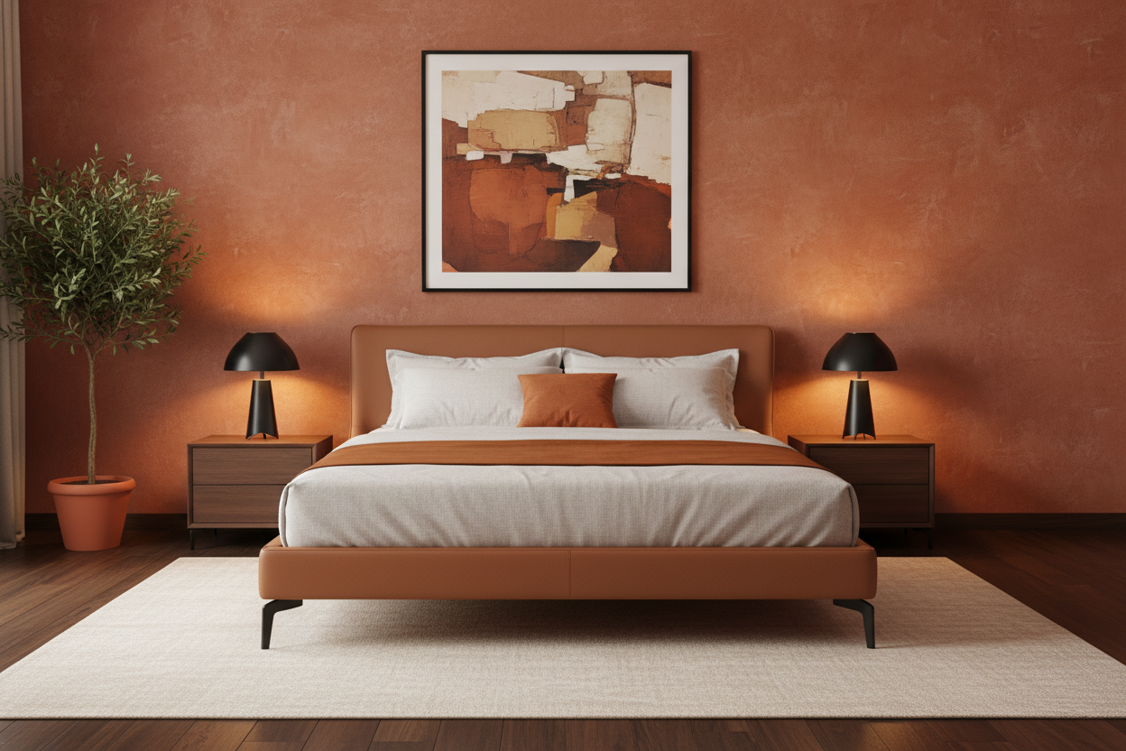 Ala bed — warm terracotta luxury bedroom interior lifestyle