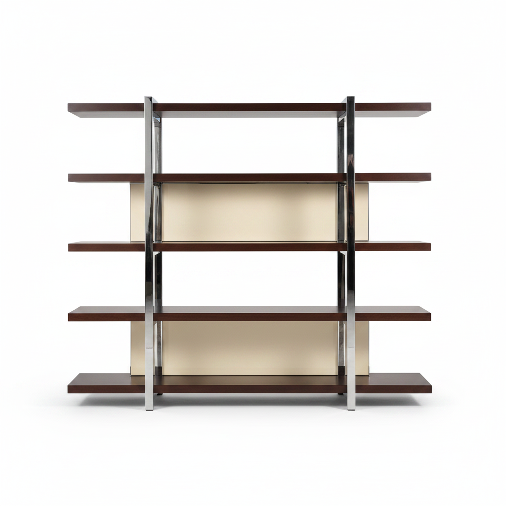Lumen Étagère side profile showing shelf depth and chrome column