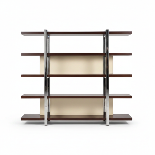 Lumen Étagère side profile showing shelf depth and chrome column