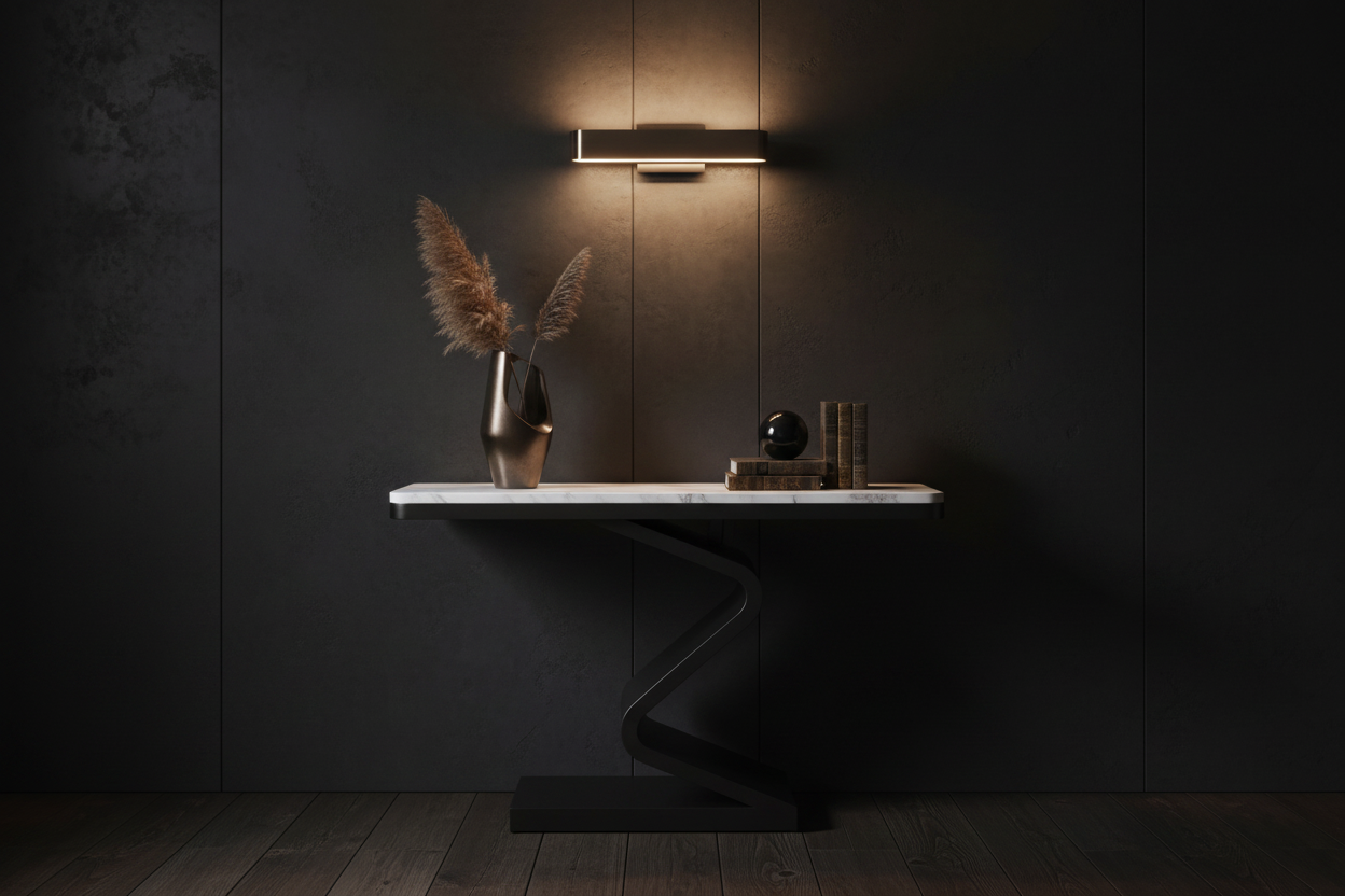 Zeta Console Table — full interior context