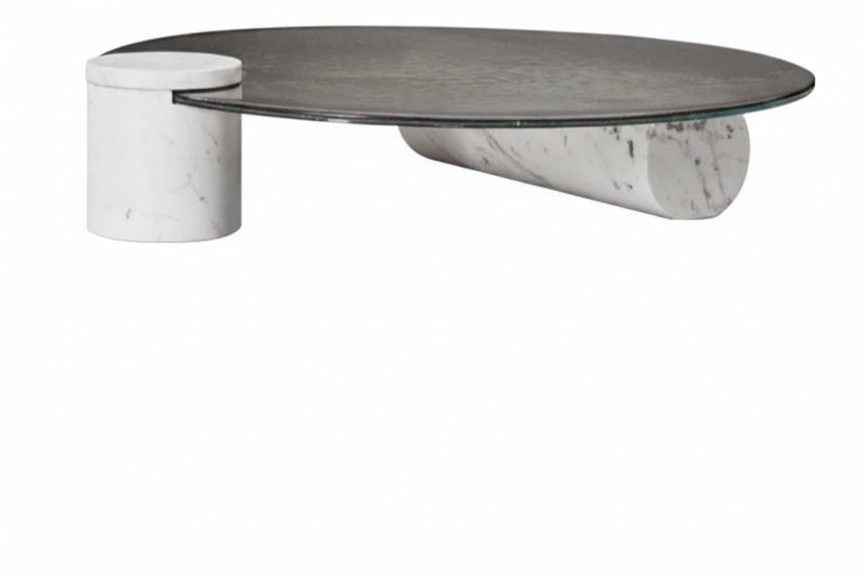 Cylindo Oval Glass and Marble Coffee Table side view