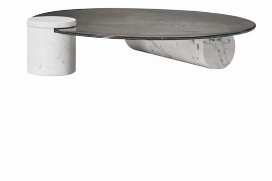 Cylindo Oval Glass and Marble Coffee Table side view