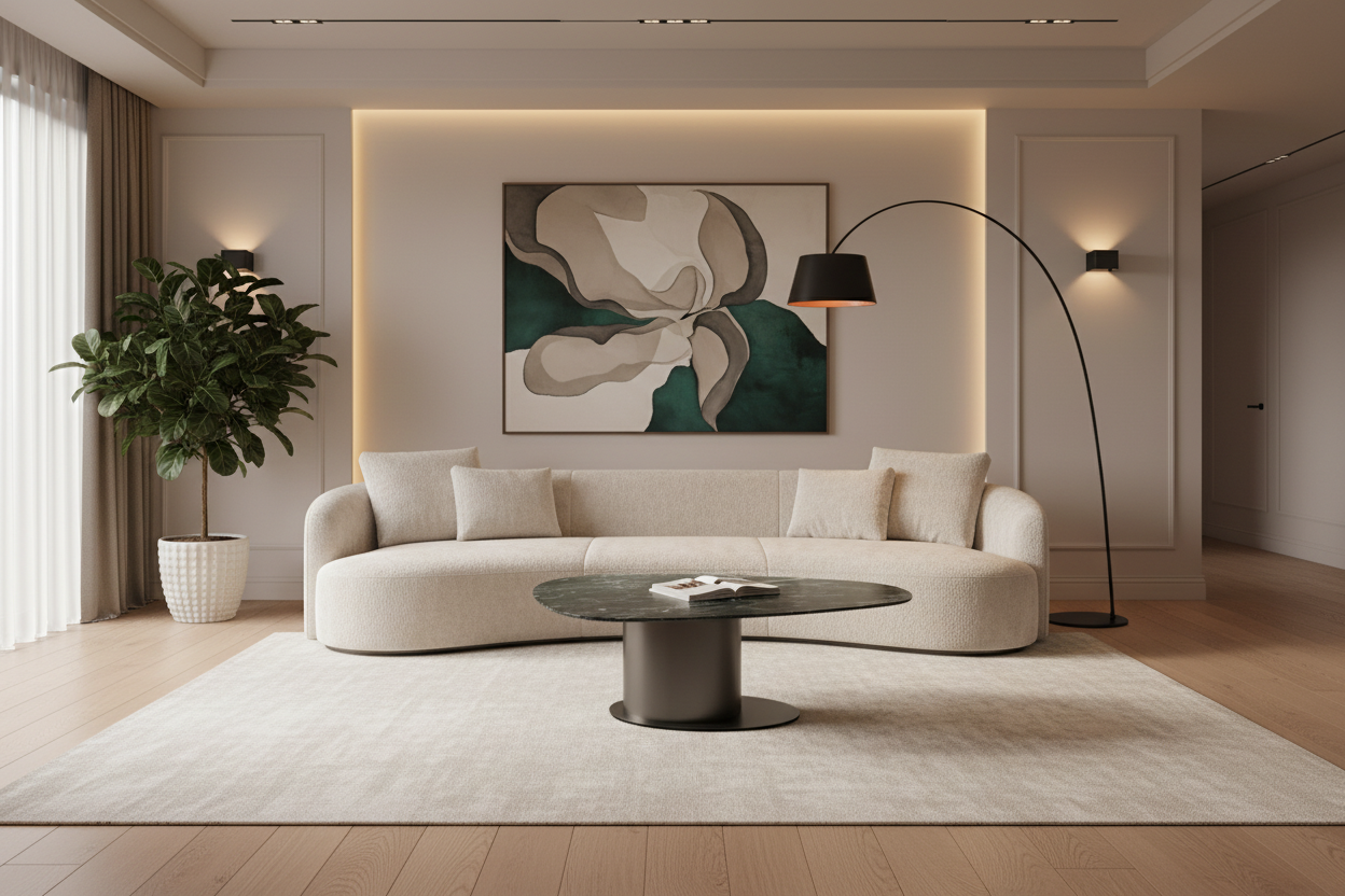Petros Organic Green Marble Coffee Table in luxury living room