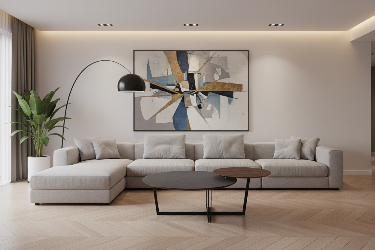 Gemino Dual-Level Round Coffee Table Set in luxury living room