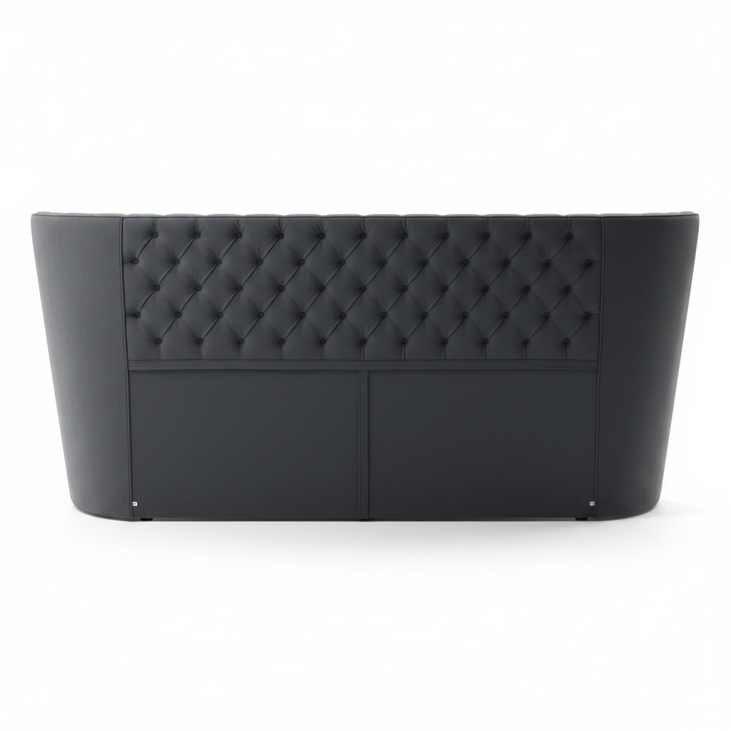 Nocte button-tufted upholstered bed in charcoal grey, back view