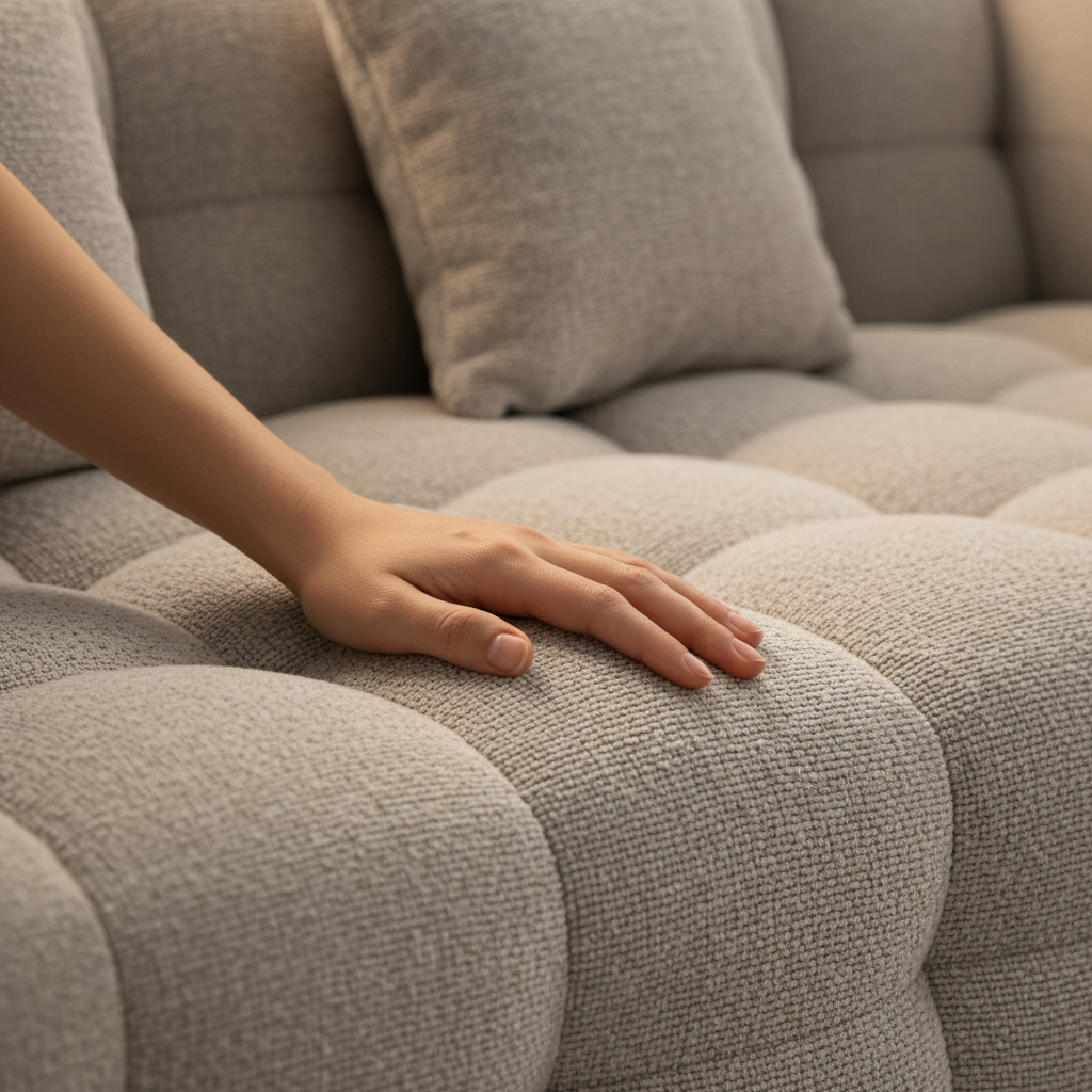 Close-up of Alveo Sofa grid-tufted fabric texture