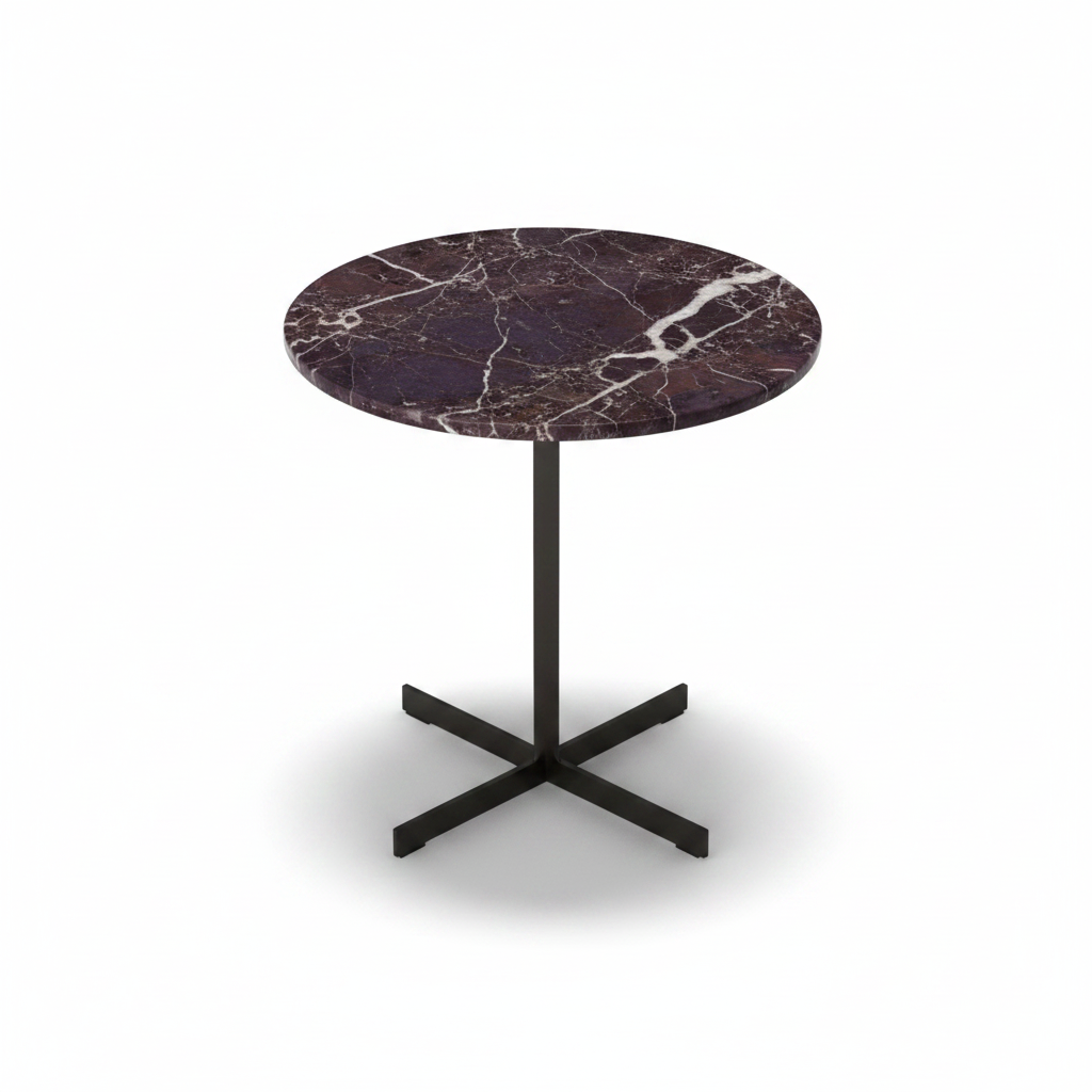 Crux Side Table burgundy marble top view, white background