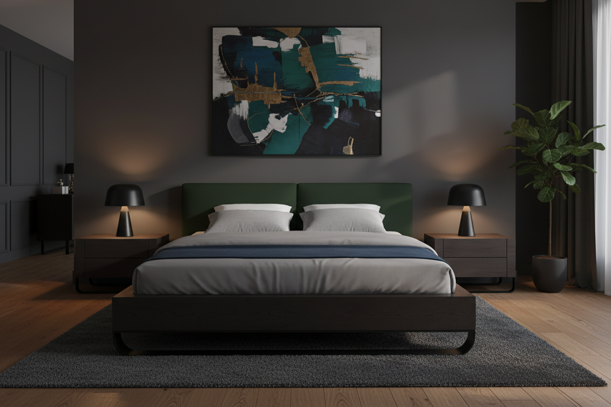 Noctis bed — moody luxury bedroom interior lifestyle