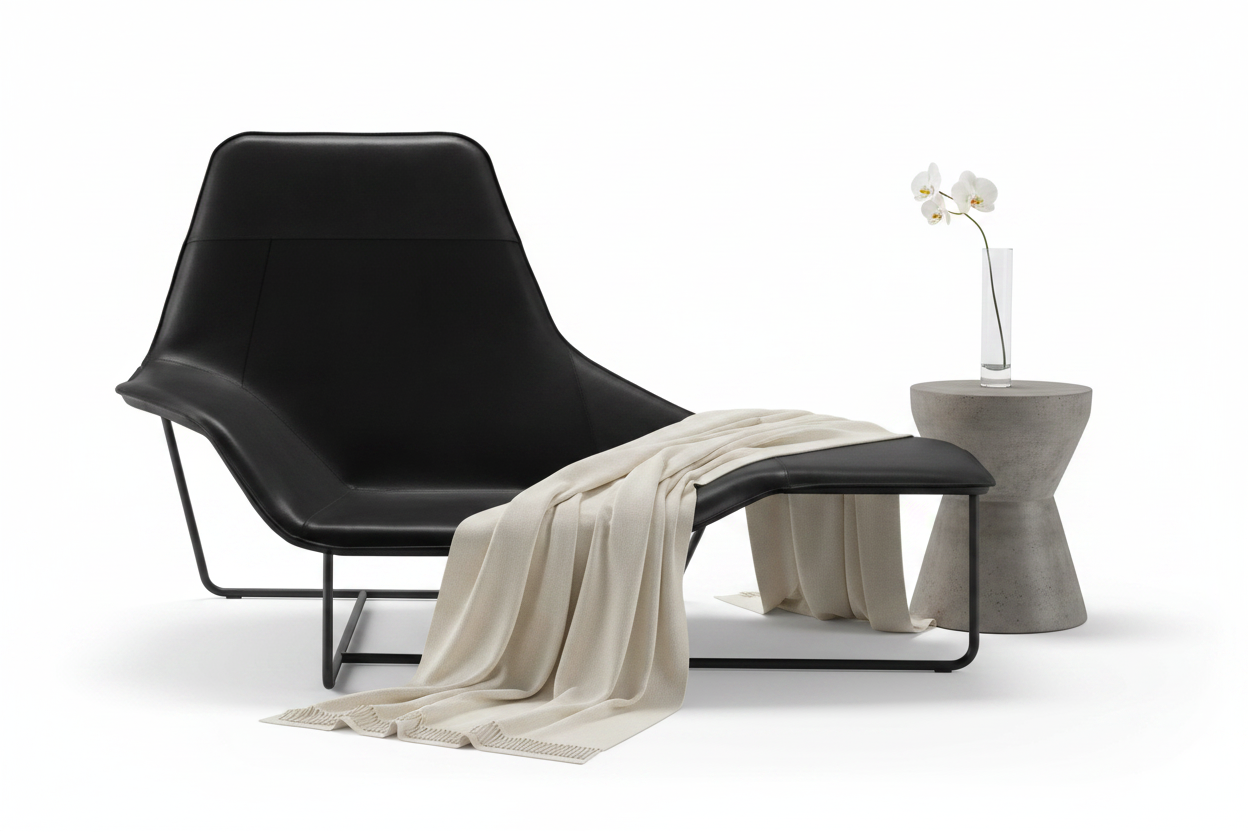 Luno Chaise Lounge Chair — styled with accessories