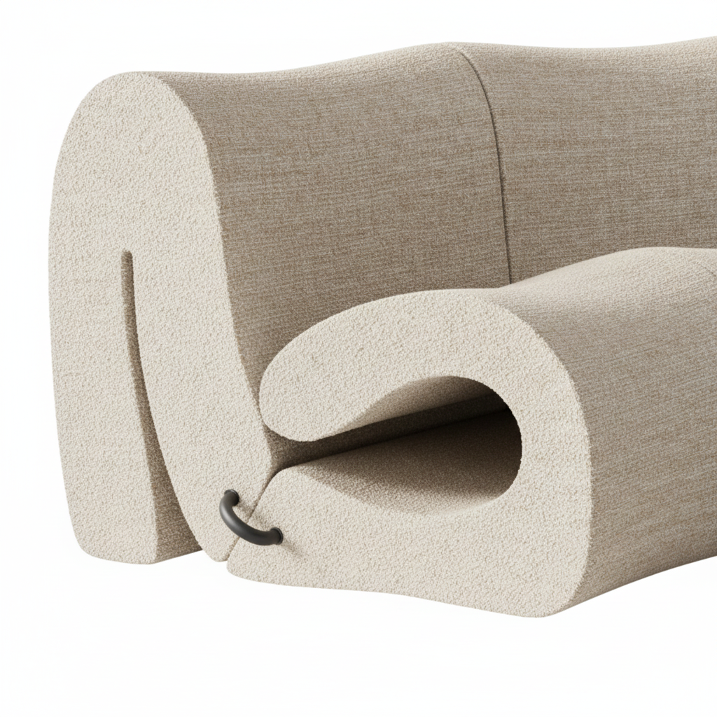 Voluta curved modular sectional sofa — close-up scroll arm detail