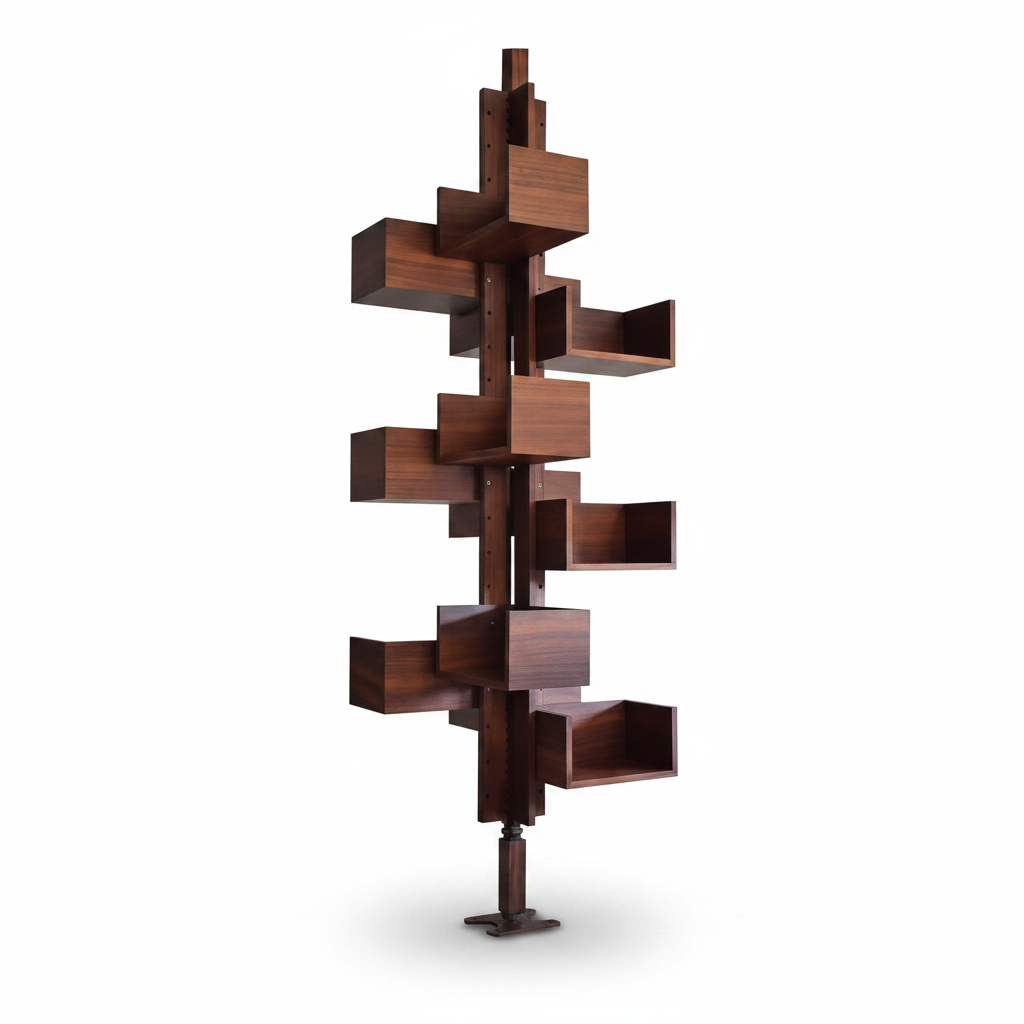 Arbor Rotating Bookshelf side profile showing compartment depth and pole detail