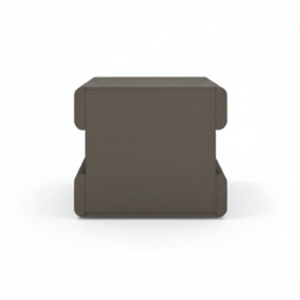 Back view of three stacked drawer dark taupe matte bedside table