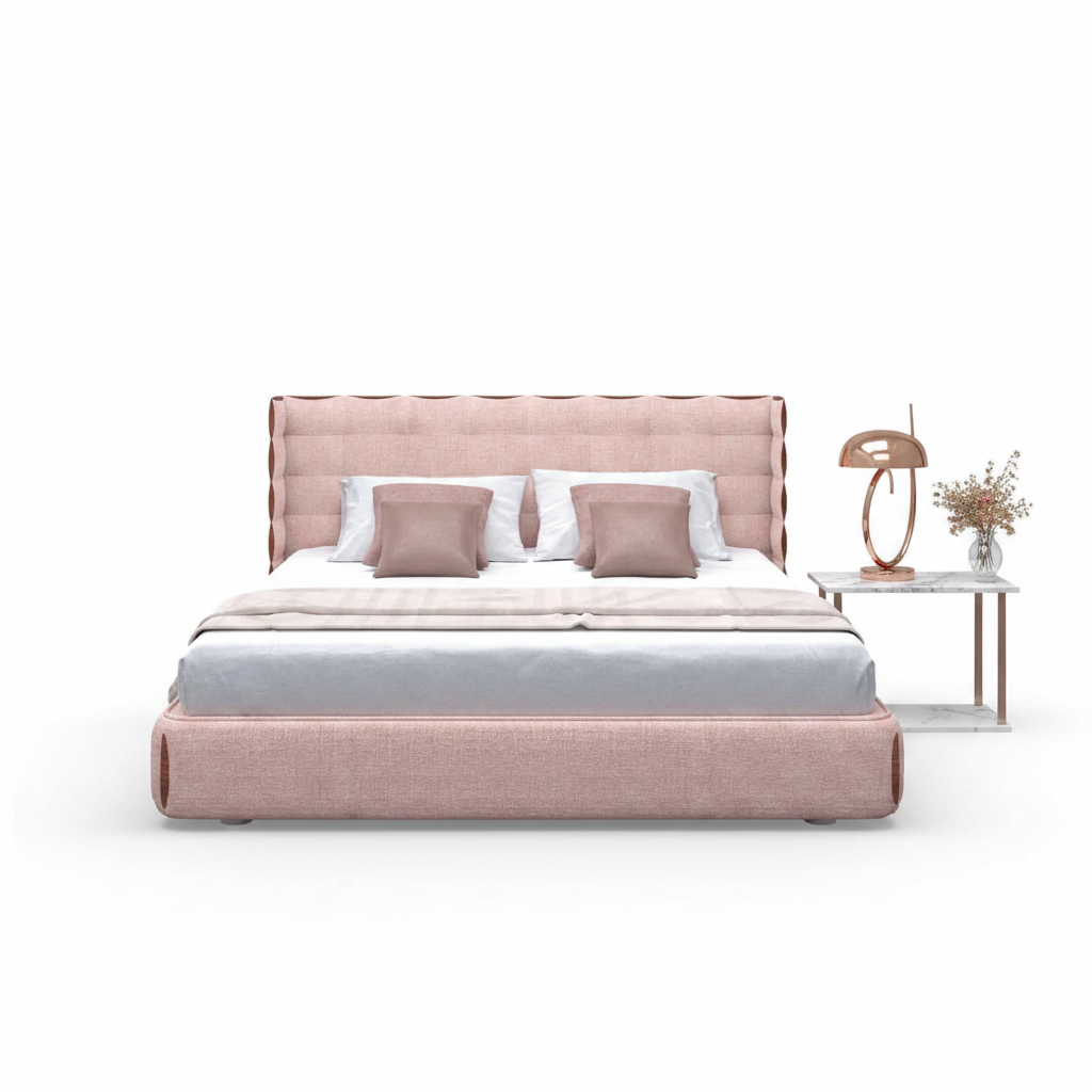 Aurore king bed — styled with bedside accessories