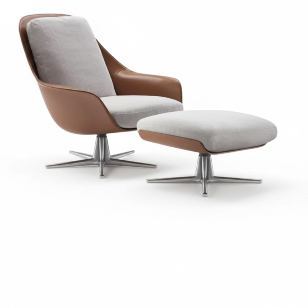 Calla Swivel Lounge Chair & Ottoman — front 3/4 view