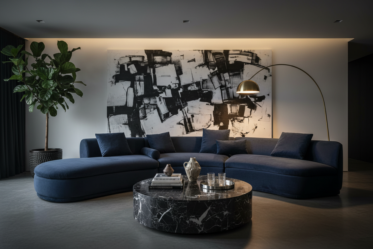 Arcus curved modular sectional sofa — interior lifestyle context