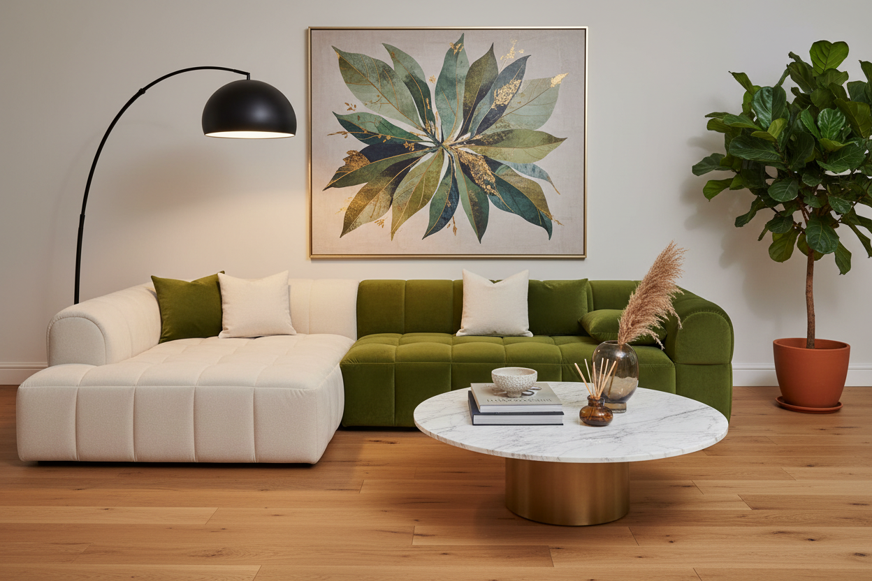 Bivio two-tone L-shape sectional sofa — interior lifestyle context