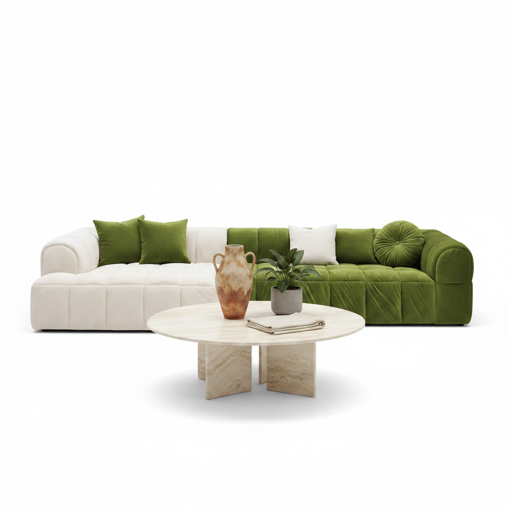 Bivio two-tone L-shape sectional sofa — styled with accessories